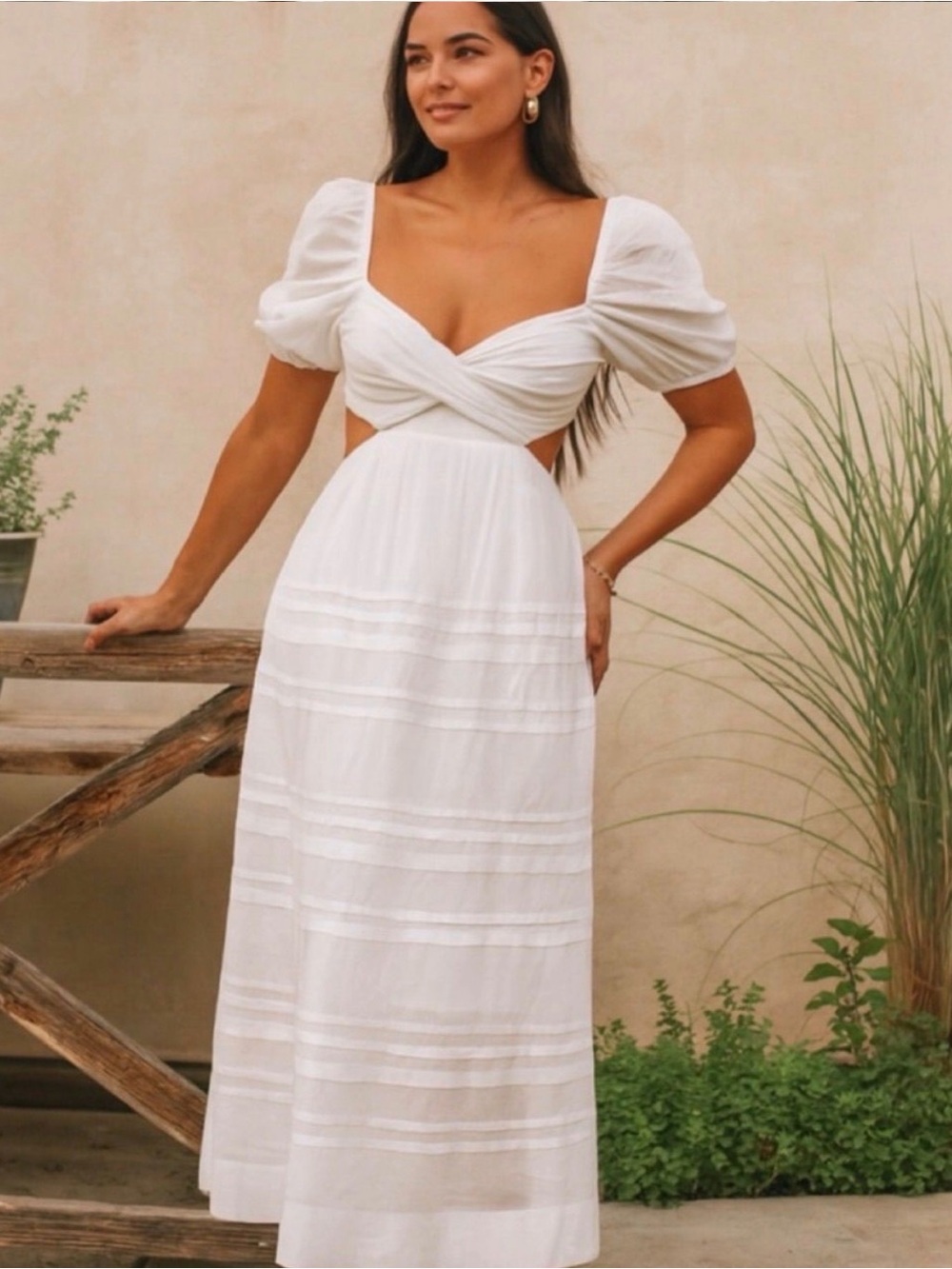 NWT STAUD Carina Cutout Midi Dress White Size M $425